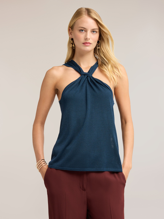 Jersey fino de lurex con drapeado y cut-out