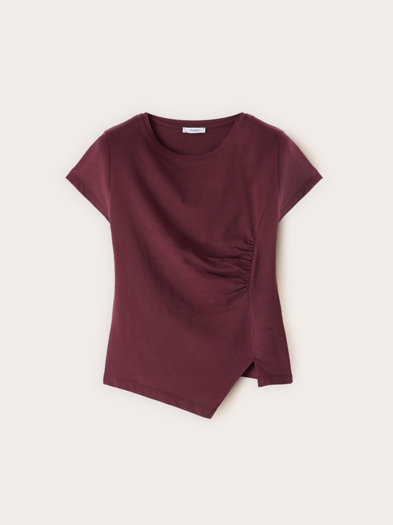 T-shirt with asymmetric side draping