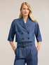 Kurzer zweireihiger Trenchcoat aus Chambray image number 0