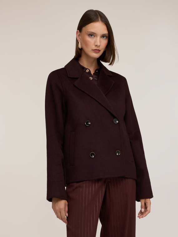 Short double-breasted wool-blend coat