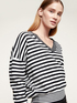 V-neck, stripe patterned sweater with rhinestones image number 2