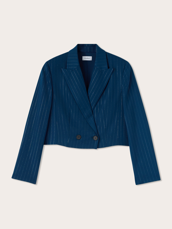 Zweireihiger Spencer-Blazer mit Lurex-Nadelstreifen