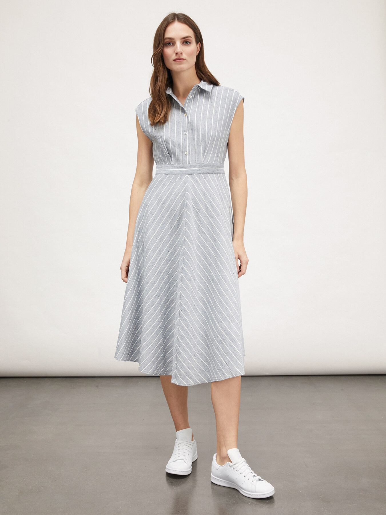 Linen blend pinstripe chemisier dress image number 0