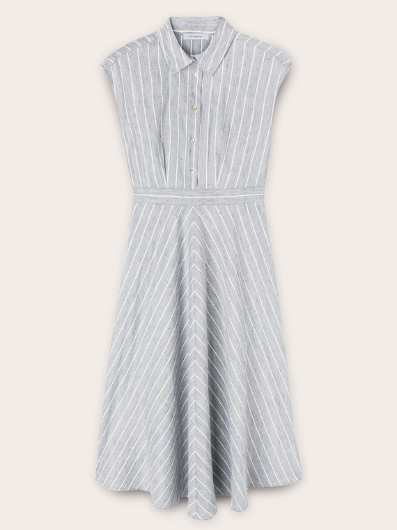 Linen blend pinstripe chemisier dress