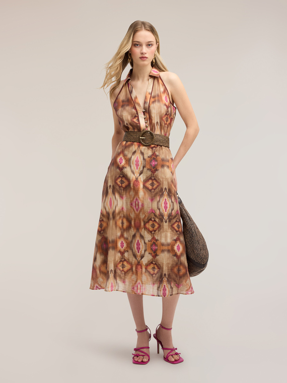 Ikat print canvas shirtdress