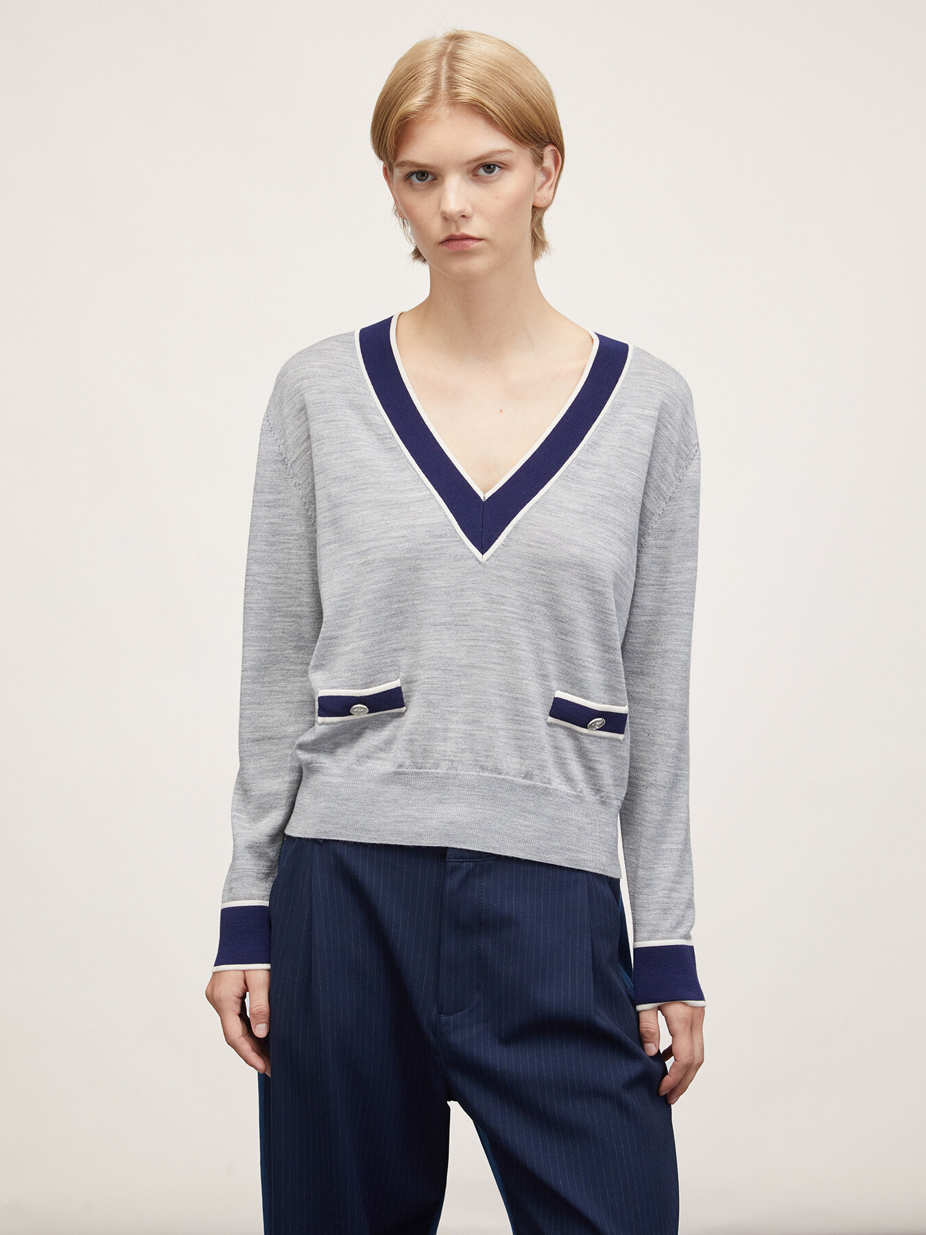 Pullover with contrasting wool trims image number 0