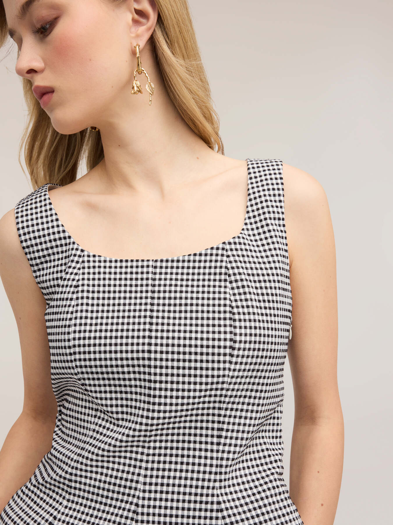 Mixed cotton yarn-dyed top with gingham pattern image number 2