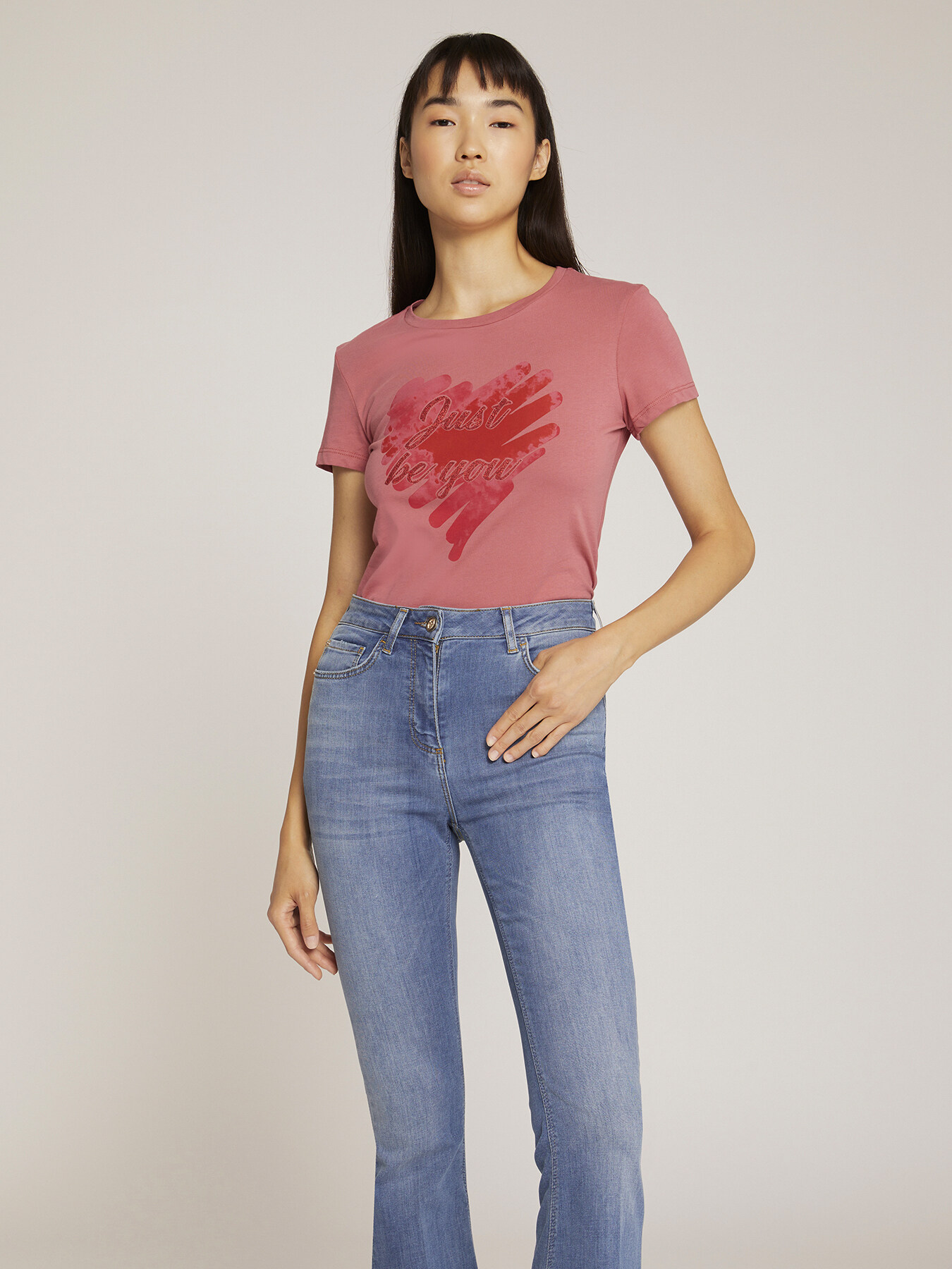 Short-sleeved jersey T-shirt and heart-shaped print image number 0