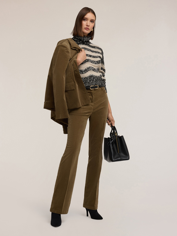 Heavy knit striped turtleneck sweater