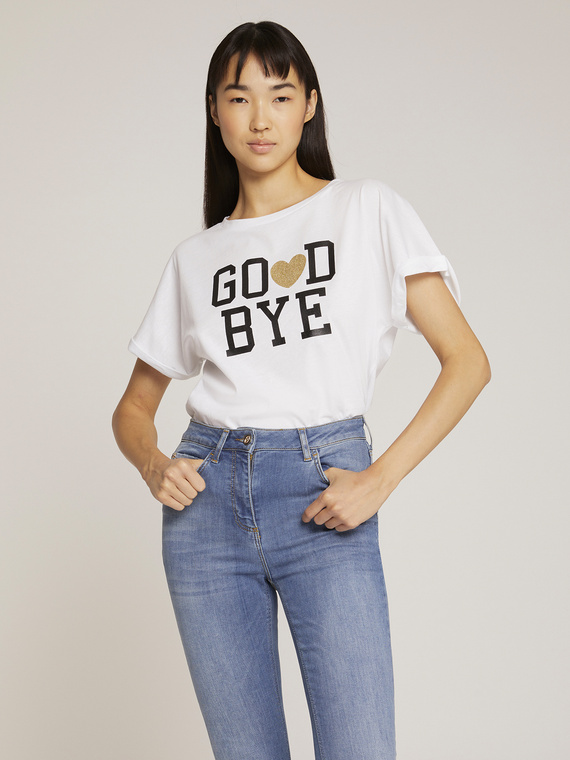 Motivi T-shirt cropped in cotone con scritta Donna