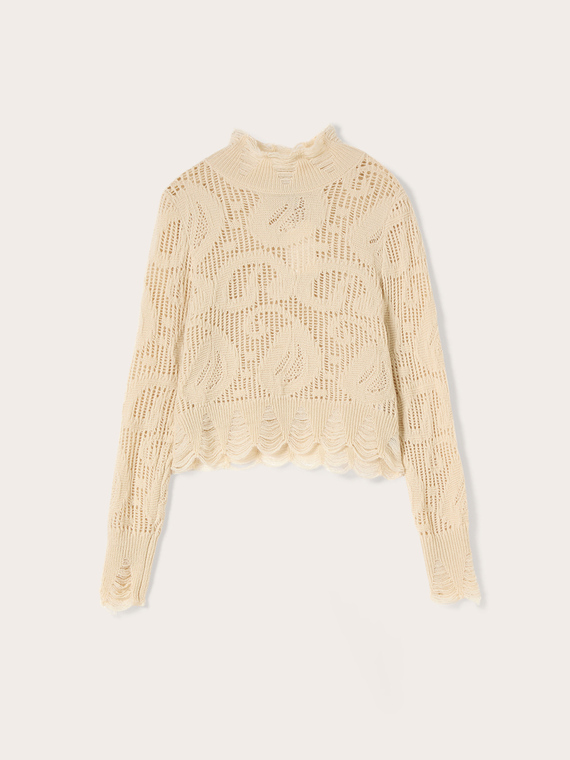 Lace-effect knit turtleneck
