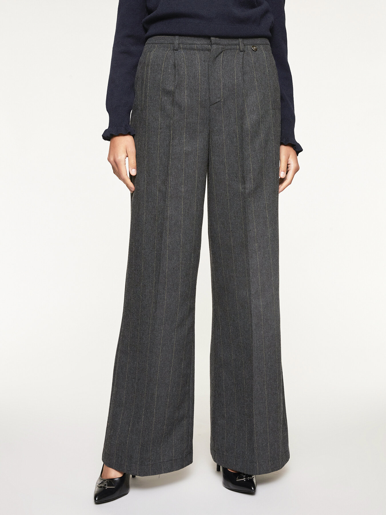 Wide-leg pinstriped trousers image number 0