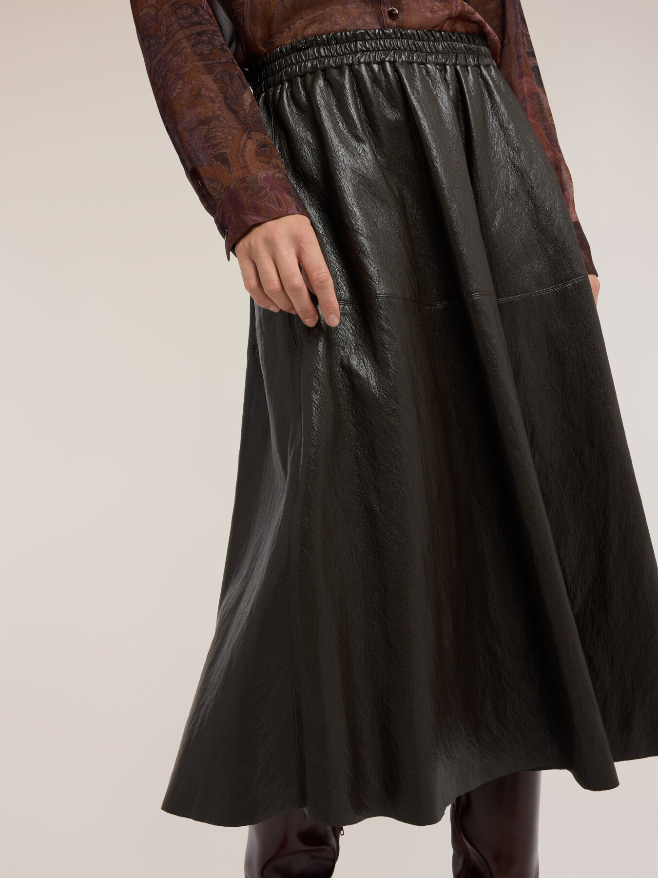 Midi A-line skirt in coated fabric image number 3