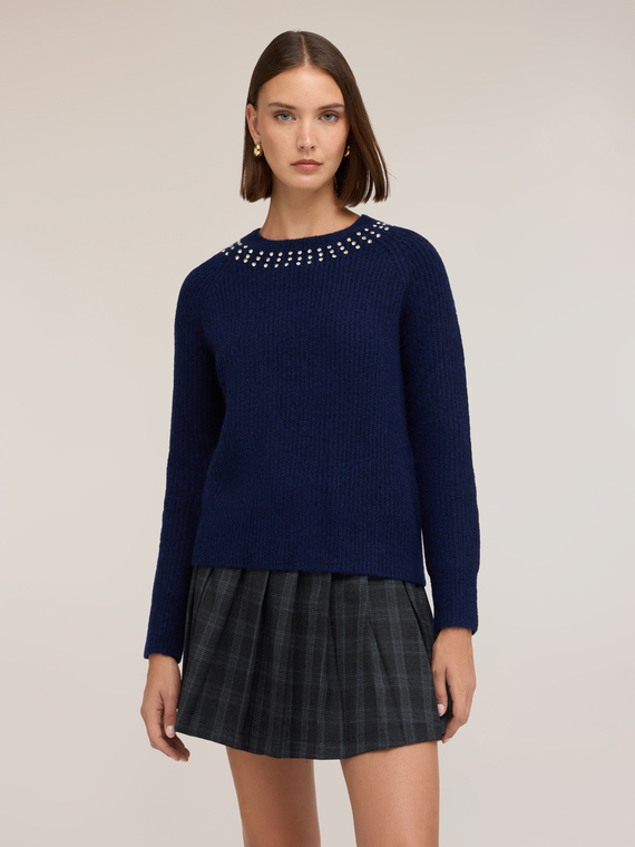 Ribbed wool-blend sweater with stones