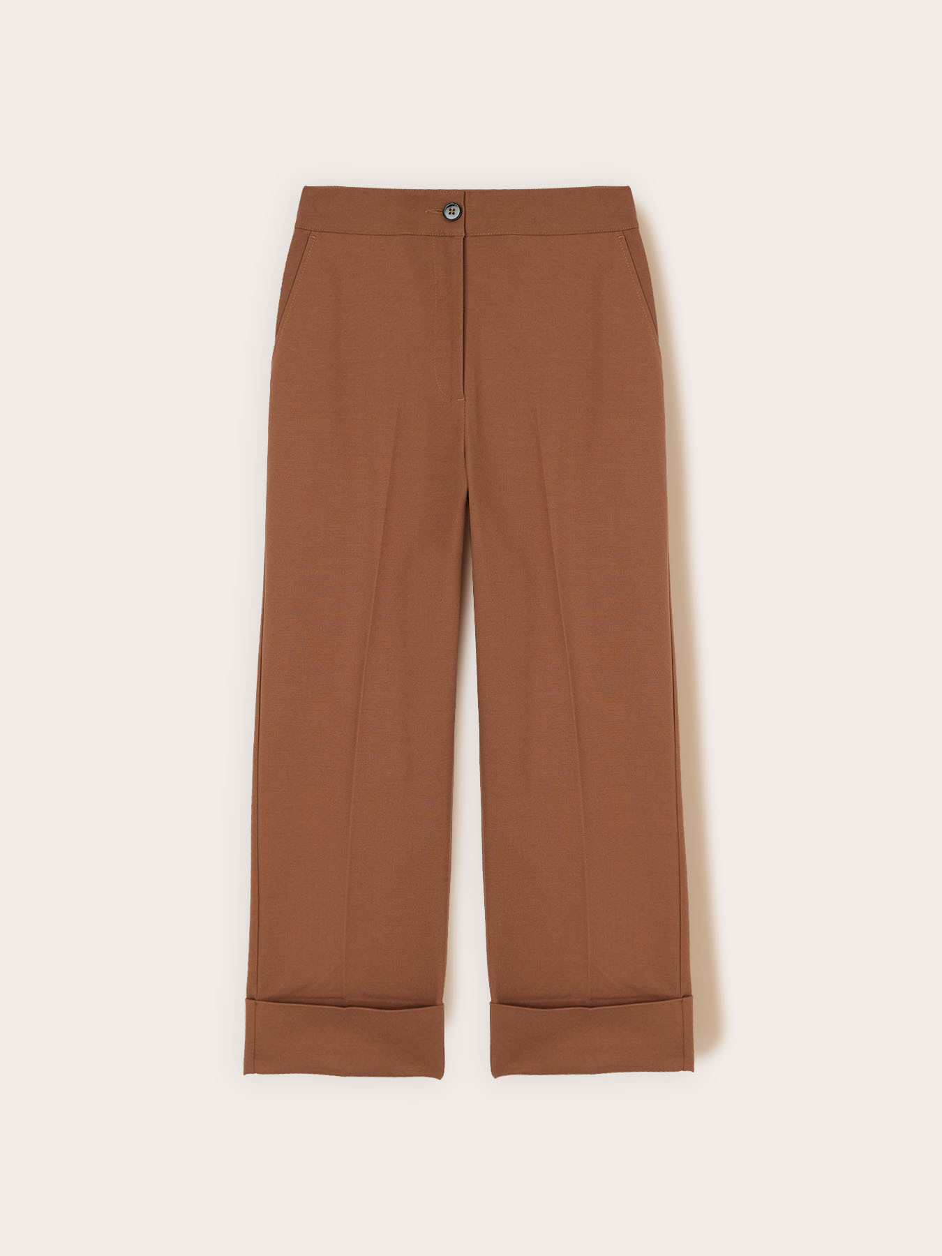 Pantalon large en tissu technique m&eacute;lang&eacute; coton image number 3