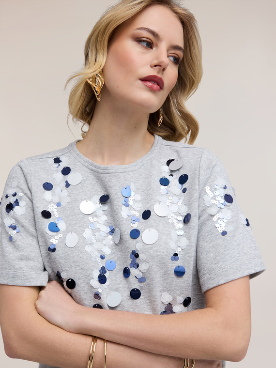 Sweat court en jersey avec maxi paillettes