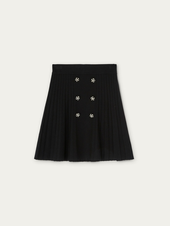Pleated knit skirt with jewel buttons