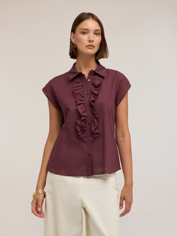 Cotton voile shirt with ruffles