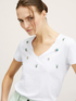 V-neck t-shirt with stone embroidery image number 2