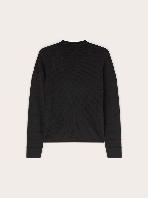 Viscose turtleneck sweater with chevron knit pattern