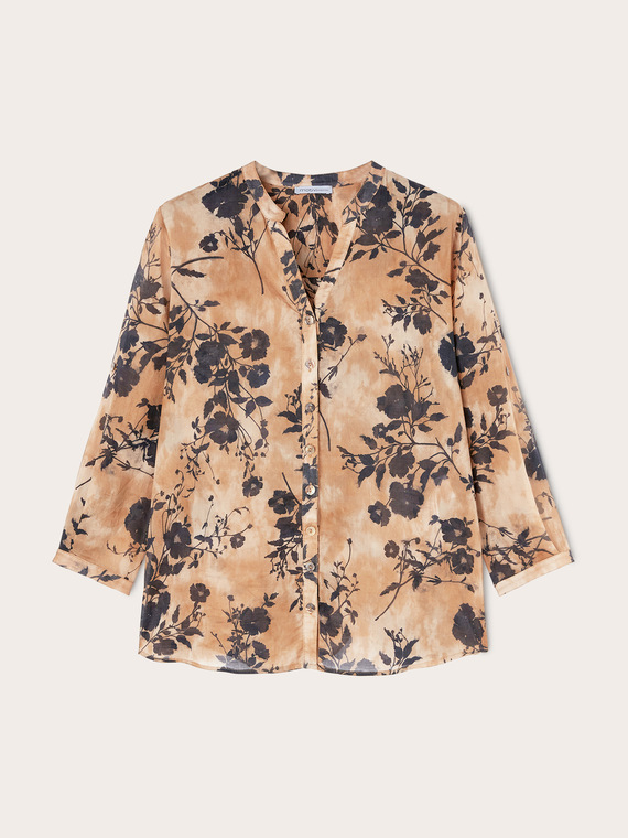 Mandarin-style floral print shirt