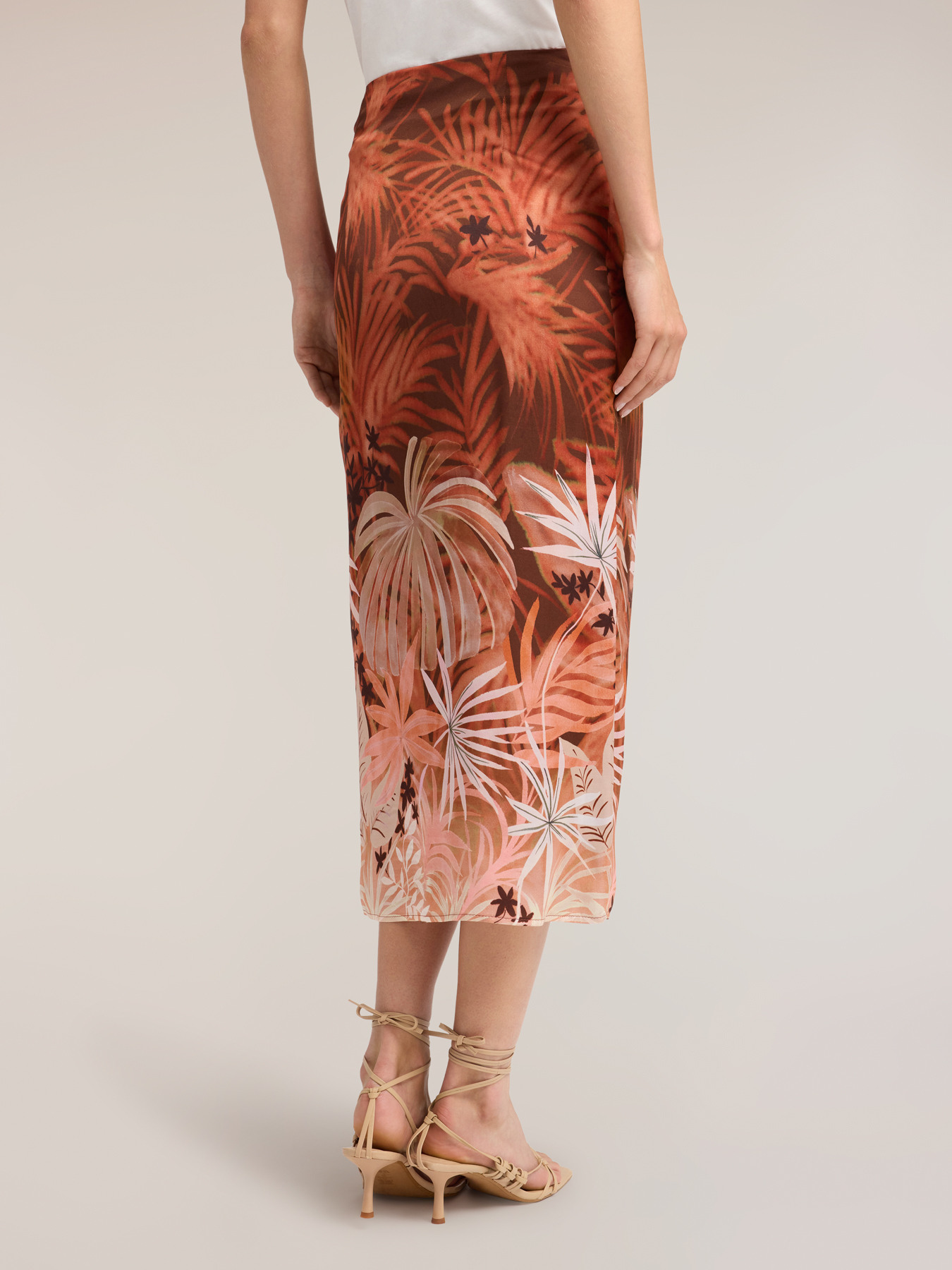 Pareo-effect satin skirt with print image number 1