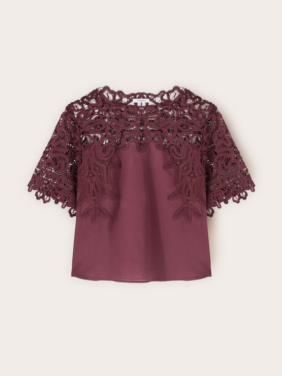 Cotton blouse with macram&eacute; insert