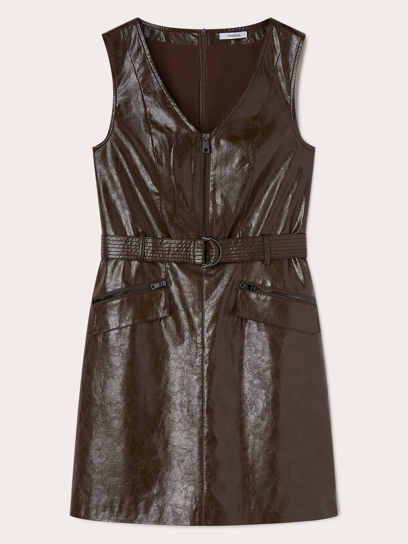 Crinkle effect sheath dress with belt and zip pockets image number 4