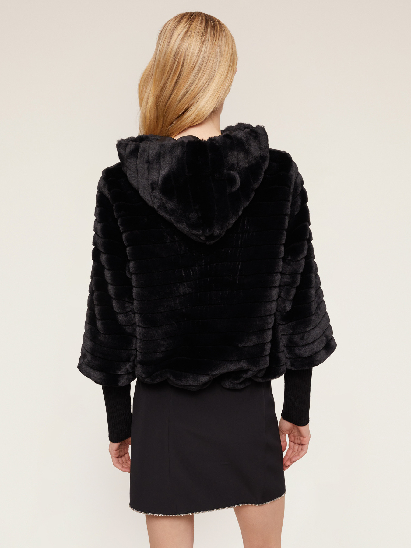 Faux fur winter jacket with knit cuffs image number 2