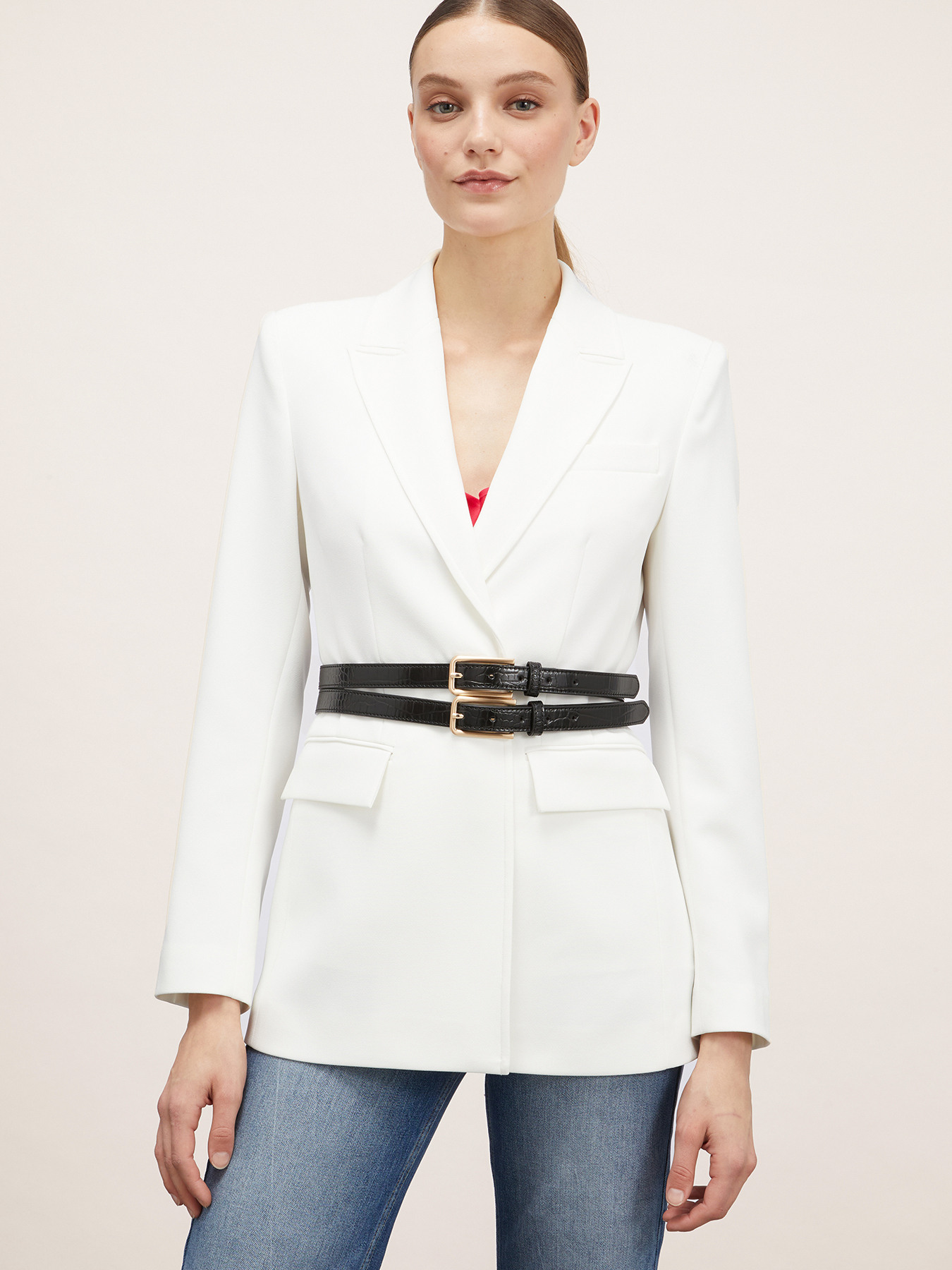 Belt with two croc embossed buckles image number 2