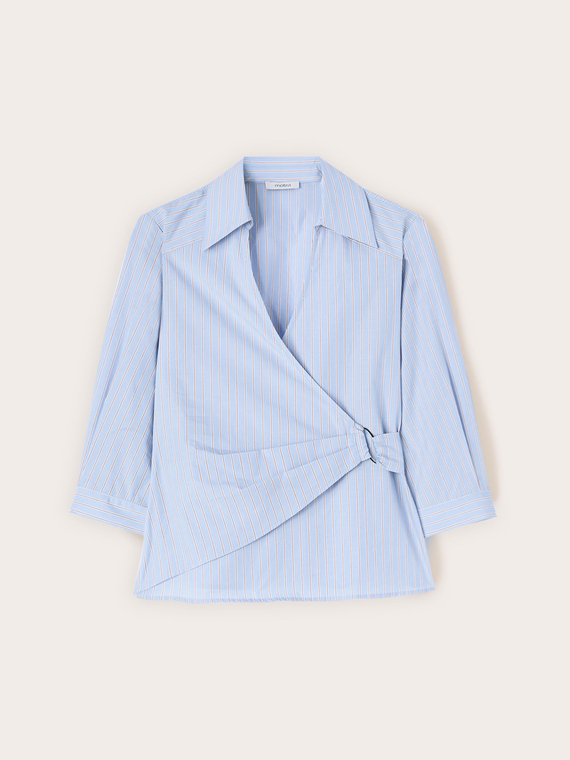 Camicia wrap in popeline a righe