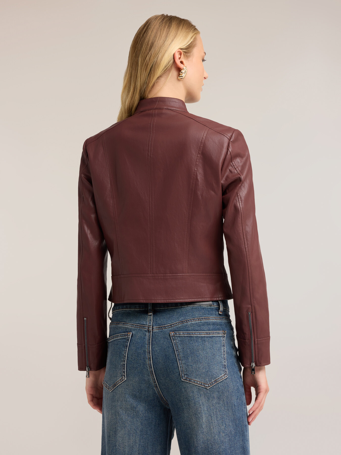 Biker jacket with mandarin collar image number 1