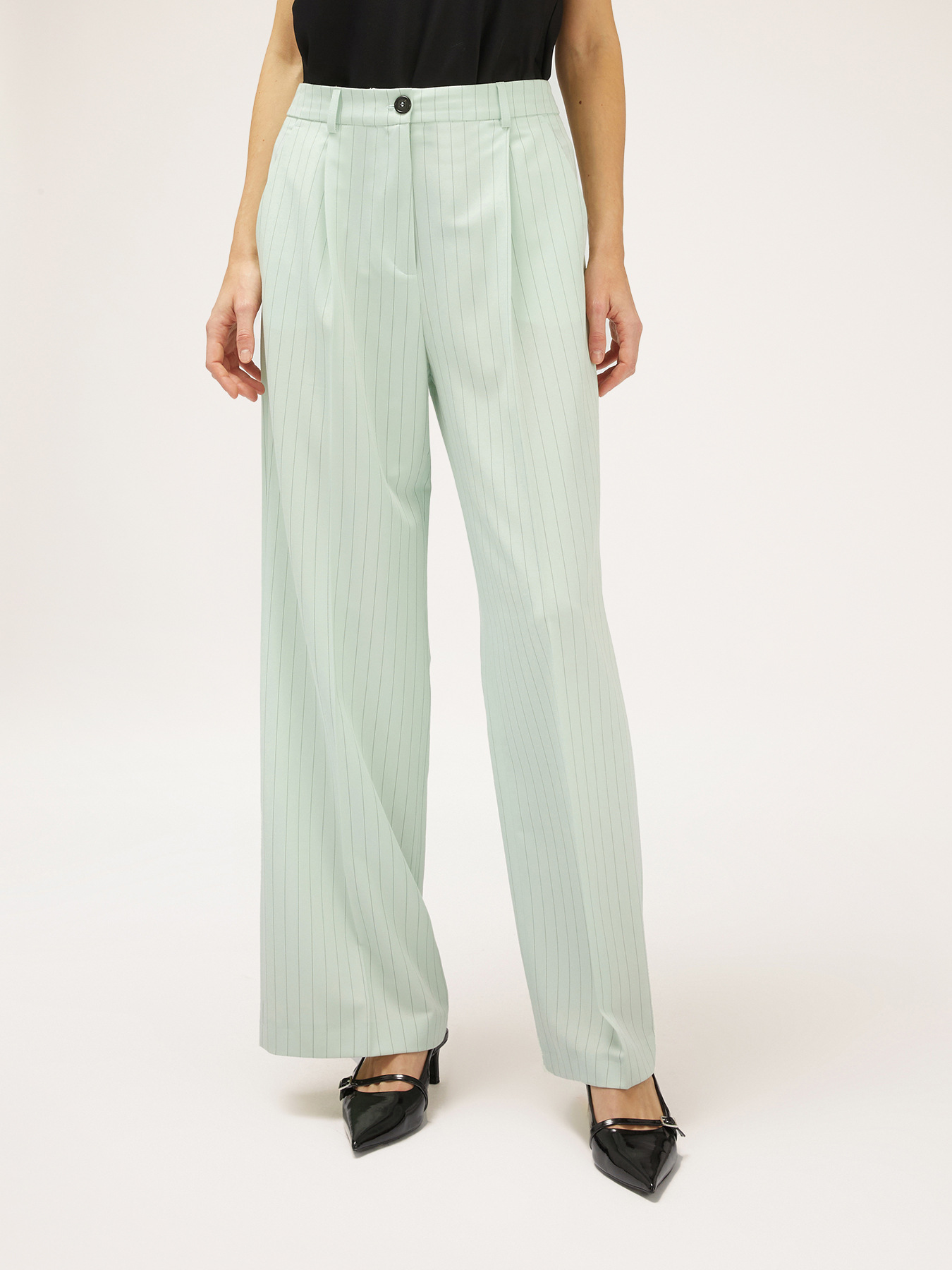 Wide pinstriped trousers with darts image number 0