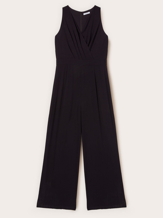 Long viscose jumpsuit with crossover neckline