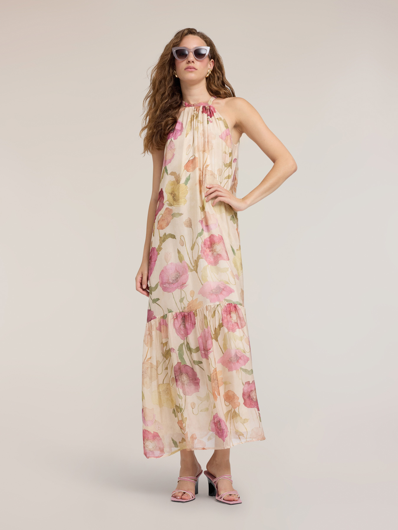 Maxi chiffon dress with print image number 0