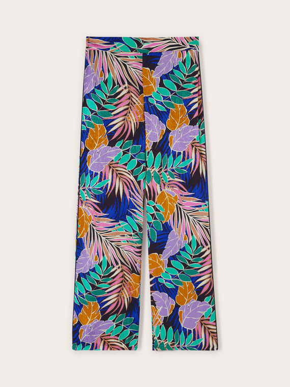 Pantaloni largi fluizi cu imprimeu junglă