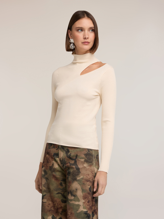 Turtleneck with shoulder cut-out