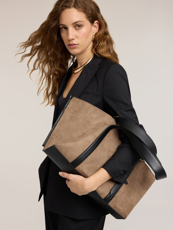Sac cabas avec anses &agrave; boucle et d&eacute;tails contrast&eacute;s