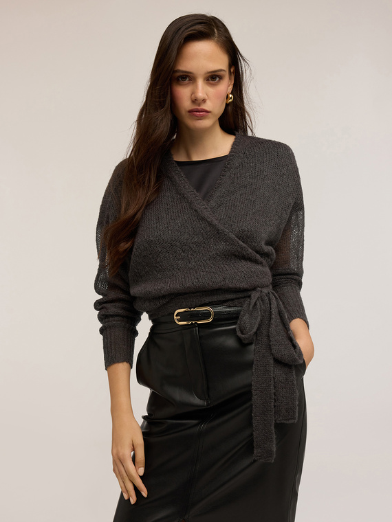 Cardigan încrucișat din amestec de mohair