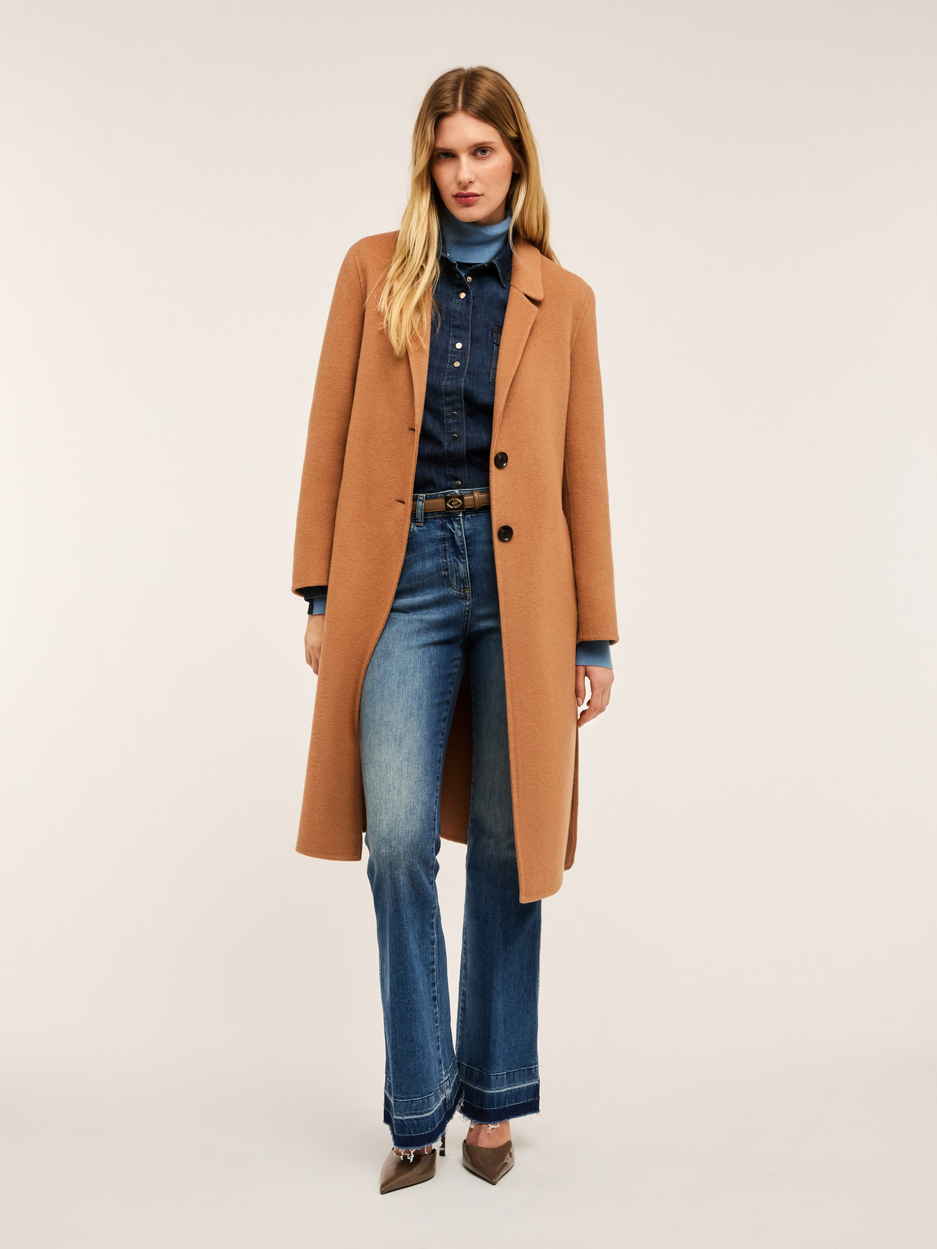 Palton midi la un singur r&acirc;nd de nasturi, din stofă dublă image number 0