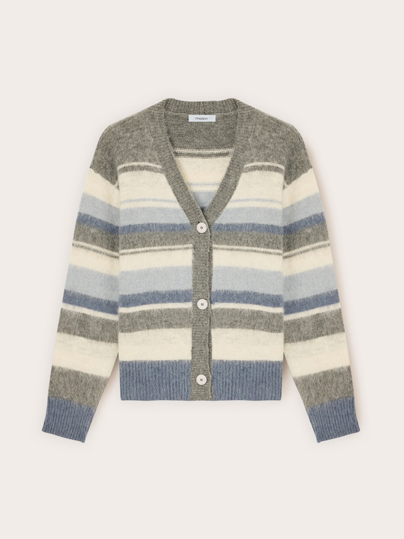Cardigan a righe in misto lana