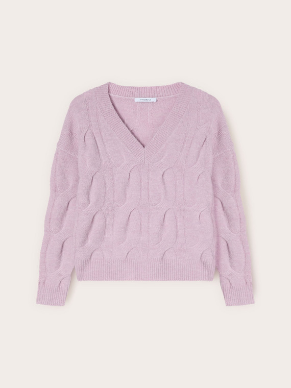 Pull &agrave; torsades en m&eacute;lange de laine