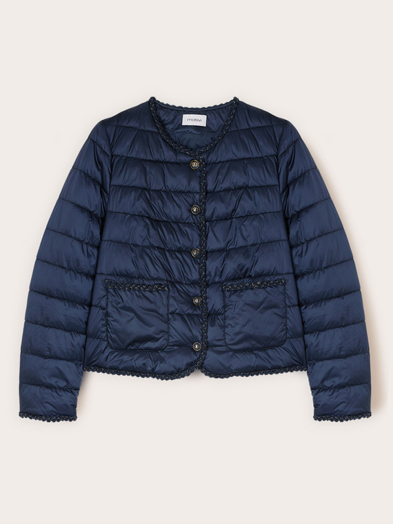 Lightweight down jacket with trim