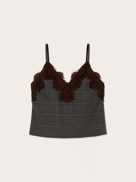Checked top with lace insert