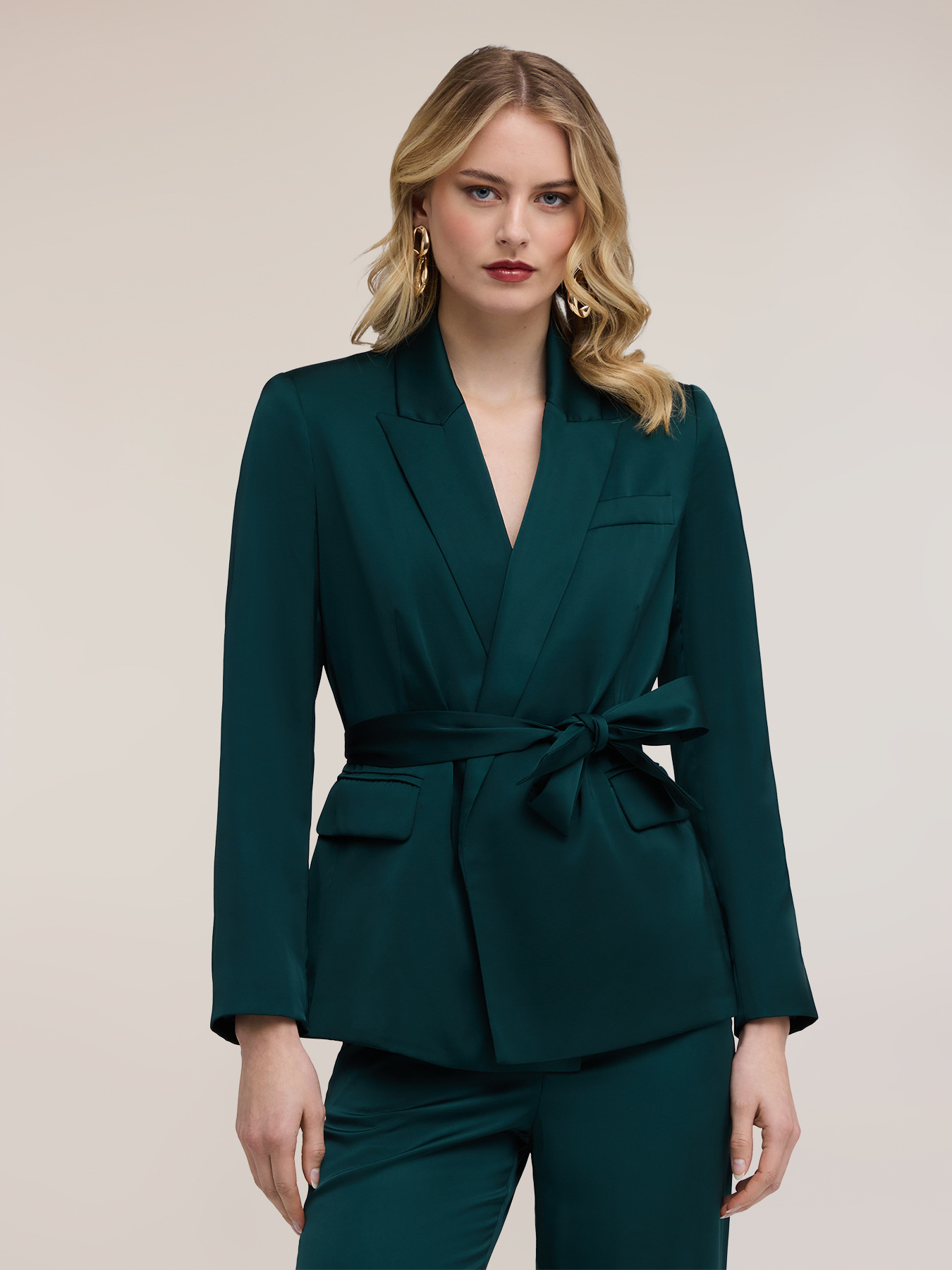 Fluid satin jacket with belt image number 0