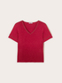 Mixed linen T-shirt with gold-colored trim image number 4