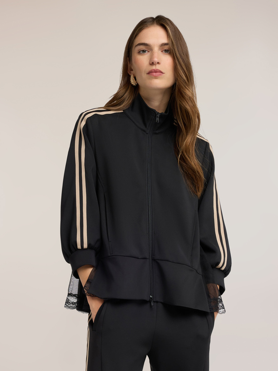 Sweat oversize avec zip et insert en dentelle