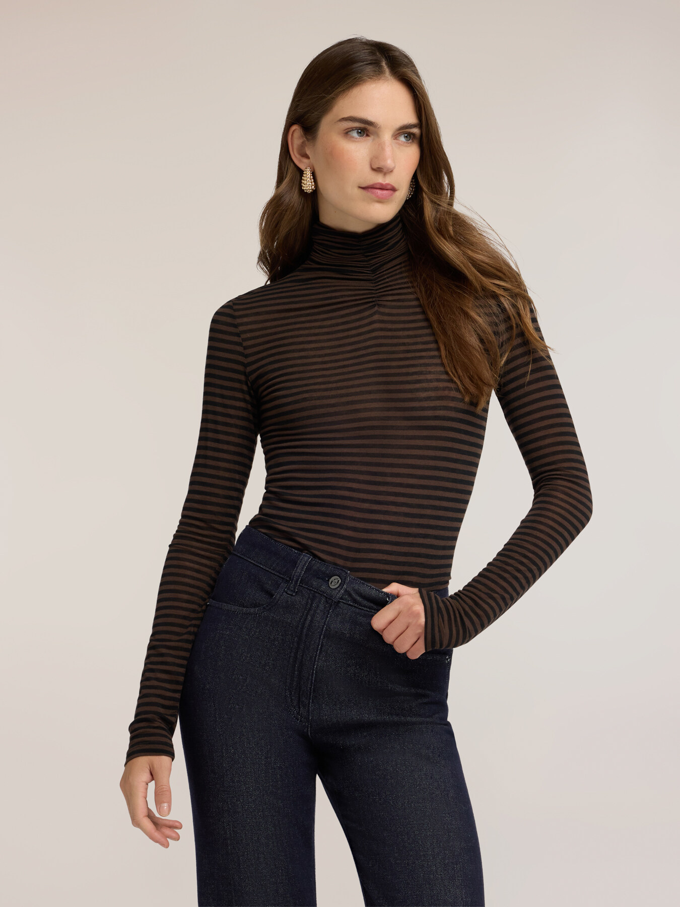 Striped cashmere blend turtleneck with ruching image number 0