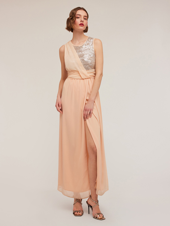 Motivi Vestito lungo a peplo con corpino full paillettes Donna, Rosa, Taglia 38