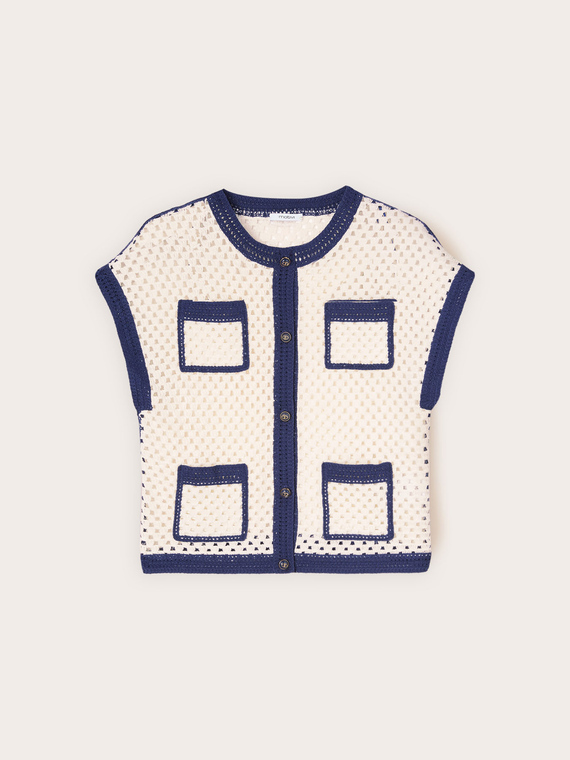Openwork knit cardigan with pockets